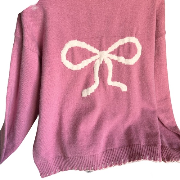 Yozy XXl pink drop shoulder sweater with large white bow. Non itchy & thick,Nwt. - Picture 5 of 16